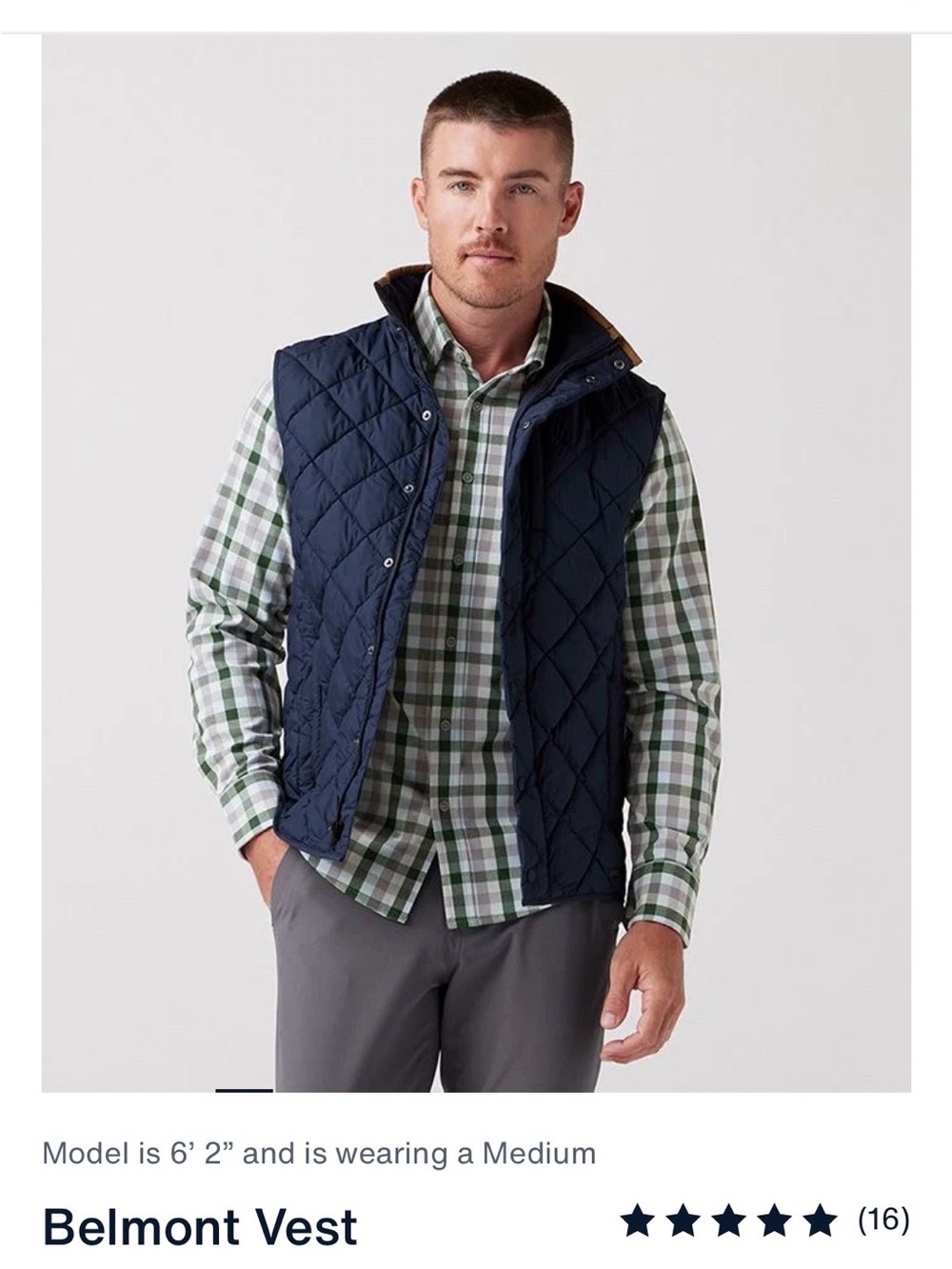 MIZZEN+MAIN — Men’s “Belmont” Quilted Vest in Navy Solid, size Small